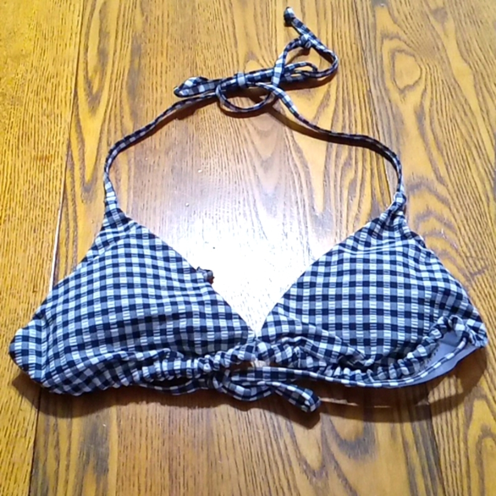 Andie Bikini Womens Top LARGE BLACK WHITE GINGHAM NEW TRIANGLE Swimwear STRING